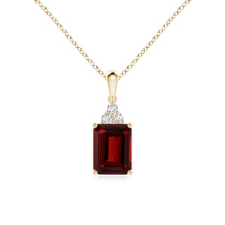 8x6mm AAAA Emerald-Cut Garnet Pendant with Diamond Trio in Yellow Gold