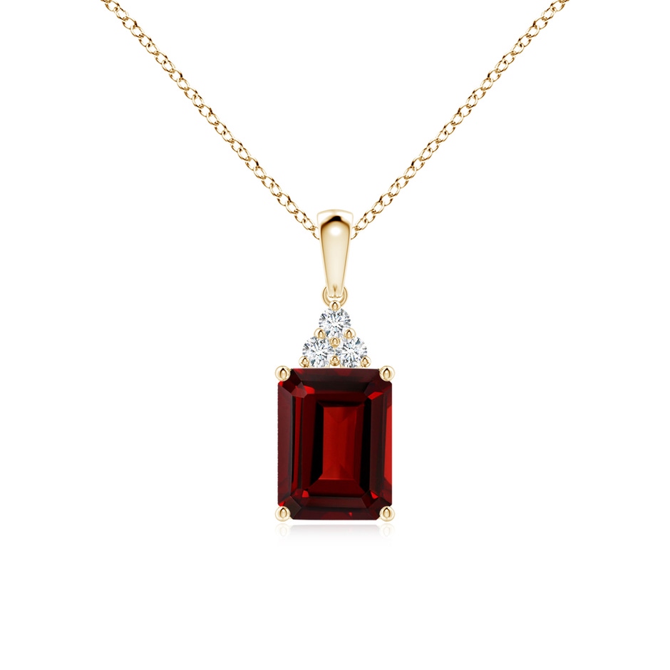 8x6mm AAAA Emerald-Cut Garnet Pendant with Diamond Trio in Yellow Gold 