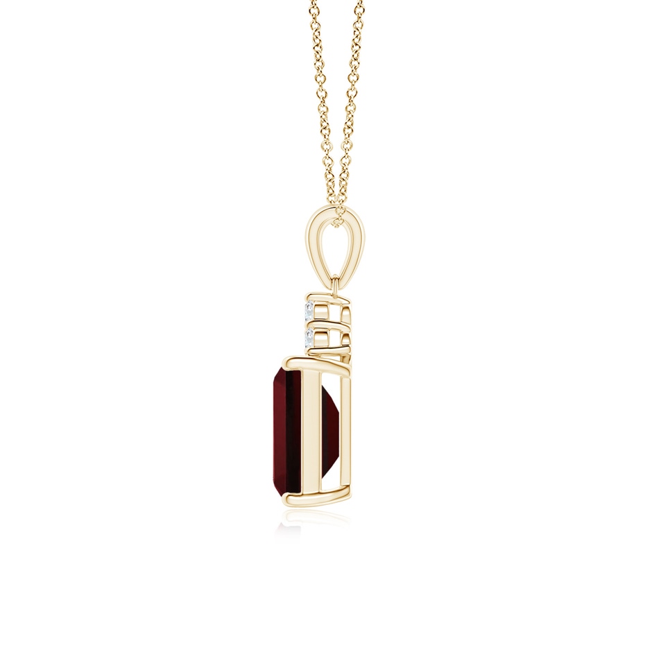 8x6mm AAAA Emerald-Cut Garnet Pendant with Diamond Trio in Yellow Gold Side 199