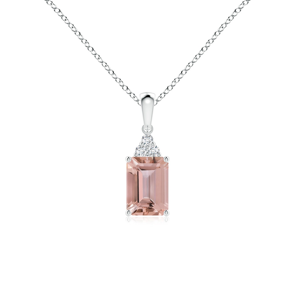 7x5mm AAAA Emerald-Cut Morganite Pendant with Diamond Trios in P950 Platinum