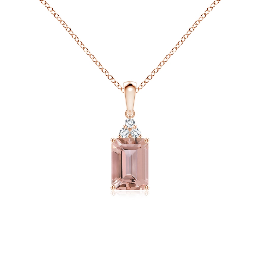 7x5mm AAAA Emerald-Cut Morganite Pendant with Diamond Trios in Rose Gold