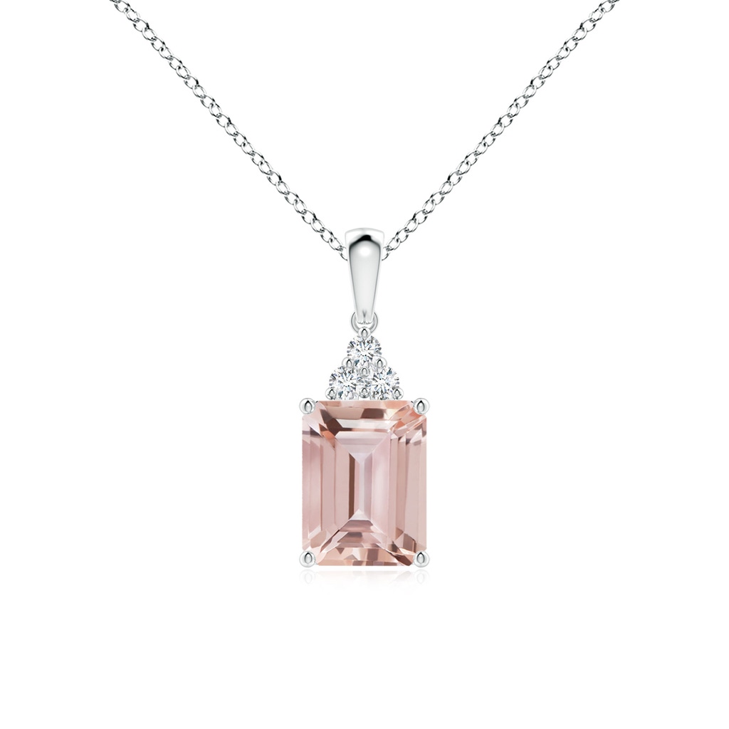 8x6mm AAA Emerald-Cut Morganite Pendant with Diamond Trios in White Gold 