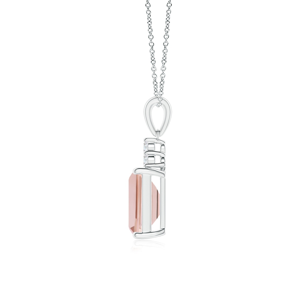 8x6mm AAA Emerald-Cut Morganite Pendant with Diamond Trios in White Gold Side-1