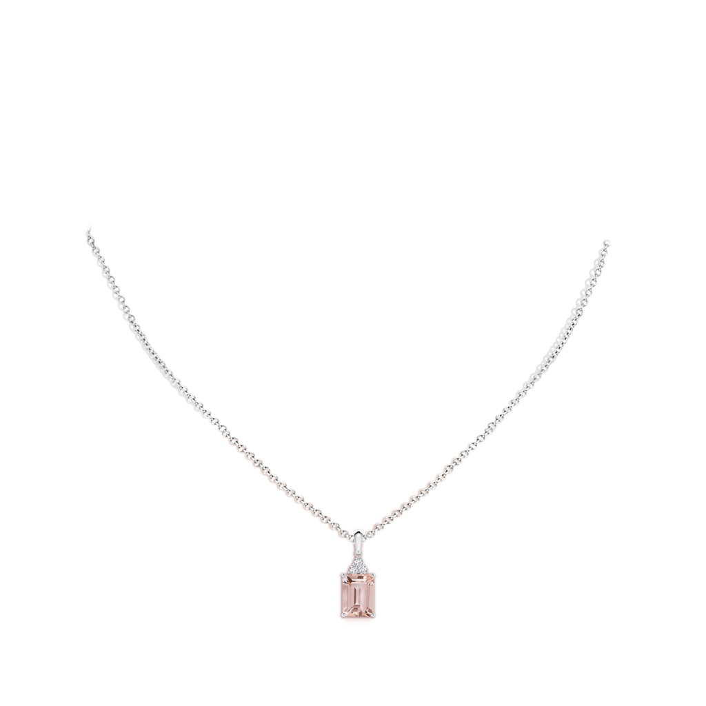 8x6mm AAA Emerald-Cut Morganite Pendant with Diamond Trios in White Gold Body-Neck