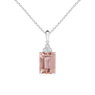 8x6mm AAAA Emerald-Cut Morganite Pendant with Diamond Trios in P950 Platinum