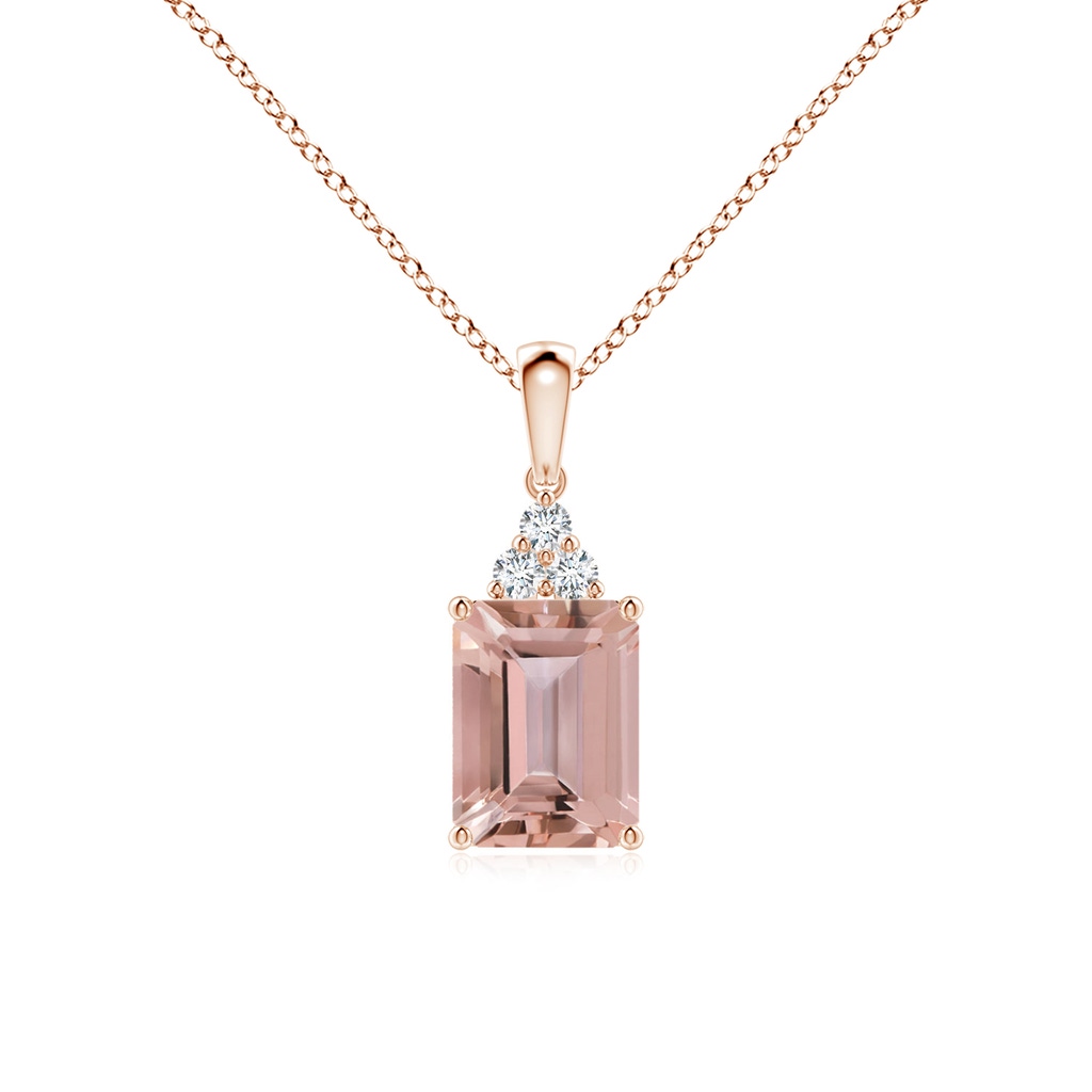 8x6mm AAAA Emerald-Cut Morganite Pendant with Diamond Trios in Rose Gold