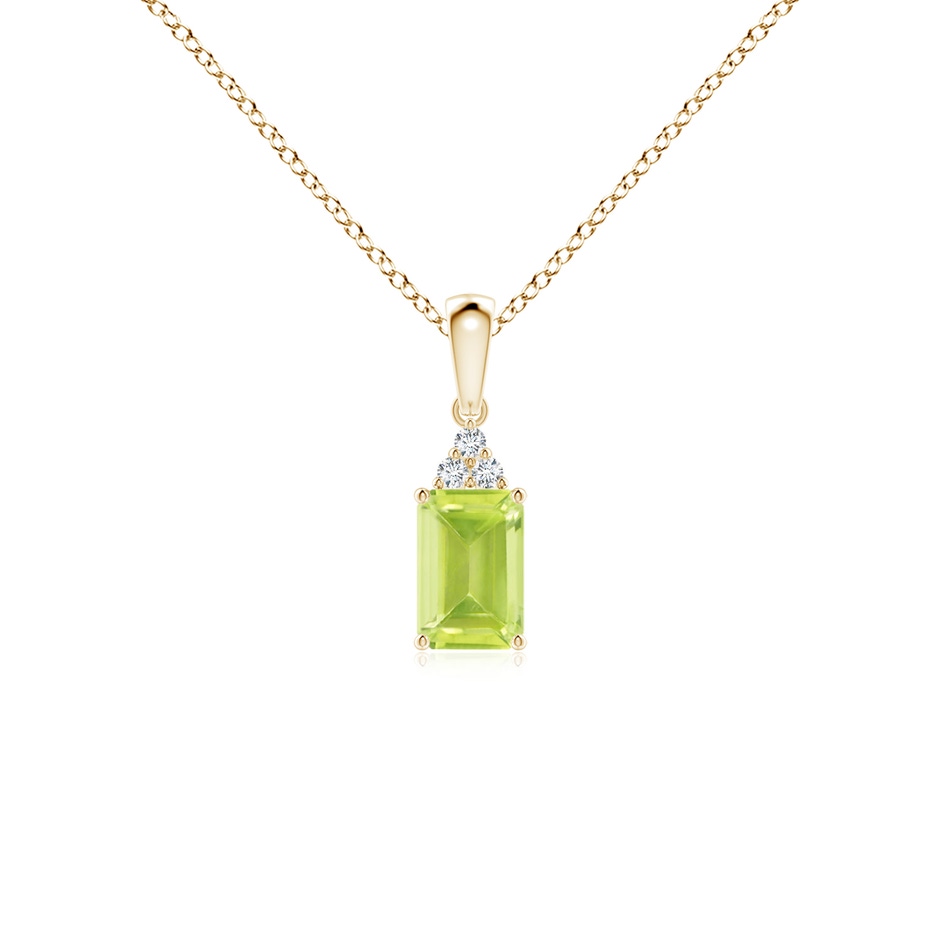 6x4mm A Emerald-Cut Peridot Pendant with Diamond Trio in Yellow Gold 