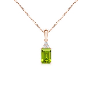 6x4mm AAA Emerald-Cut Peridot Pendant with Diamond Trio in Rose Gold