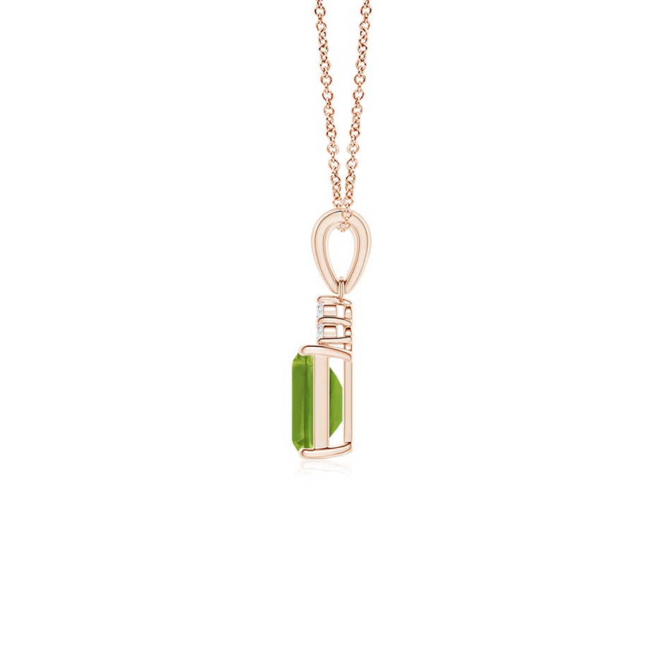 6x4mm AAAA Emerald-Cut Peridot Pendant with Diamond Trio in Rose Gold side-1