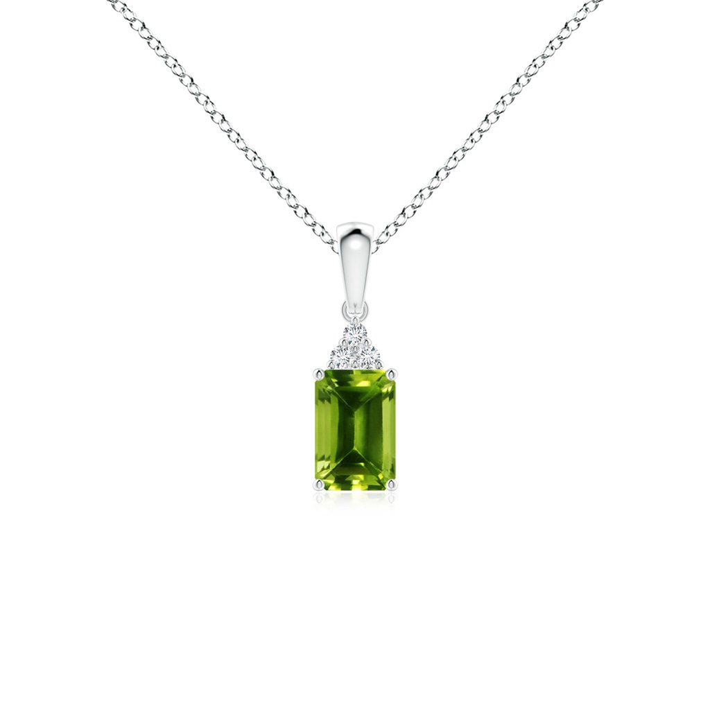 6x4mm AAAA Emerald-Cut Peridot Pendant with Diamond Trio in S999 Silver