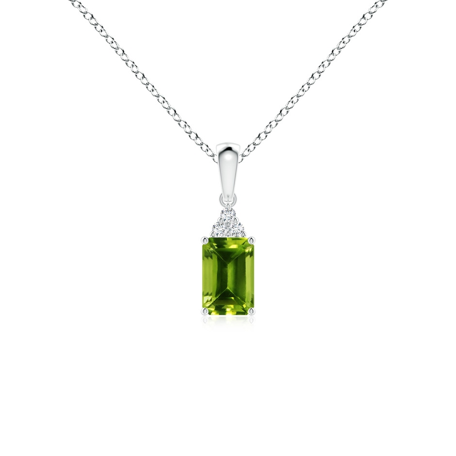 6x4mm AAAA Emerald-Cut Peridot Pendant with Diamond Trio in S999 Silver 