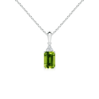 6x4mm AAAA Emerald-Cut Peridot Pendant with Diamond Trio in White Gold