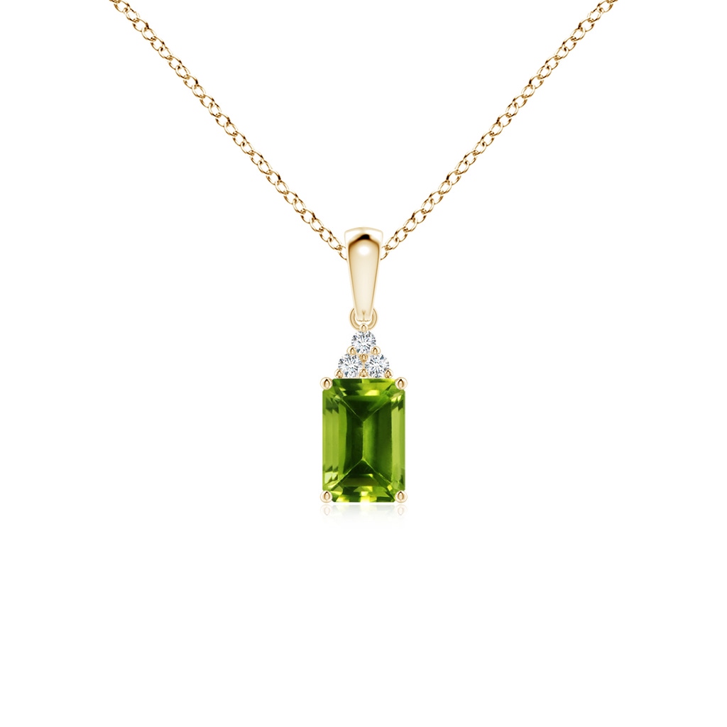 6x4mm AAAA Emerald-Cut Peridot Pendant with Diamond Trio in Yellow Gold