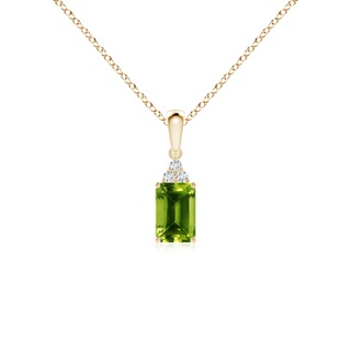 6x4mm AAAA Emerald-Cut Peridot Pendant with Diamond Trio in Yellow Gold