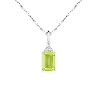 7x5mm A Emerald-Cut Peridot Pendant with Diamond Trio in 9K White Gold