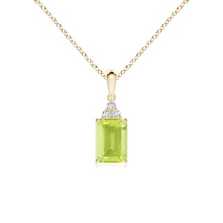 7x5mm A Emerald-Cut Peridot Pendant with Diamond Trio in Yellow Gold