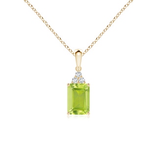 7x5mm AA Emerald-Cut Peridot Pendant with Diamond Trio in Yellow Gold