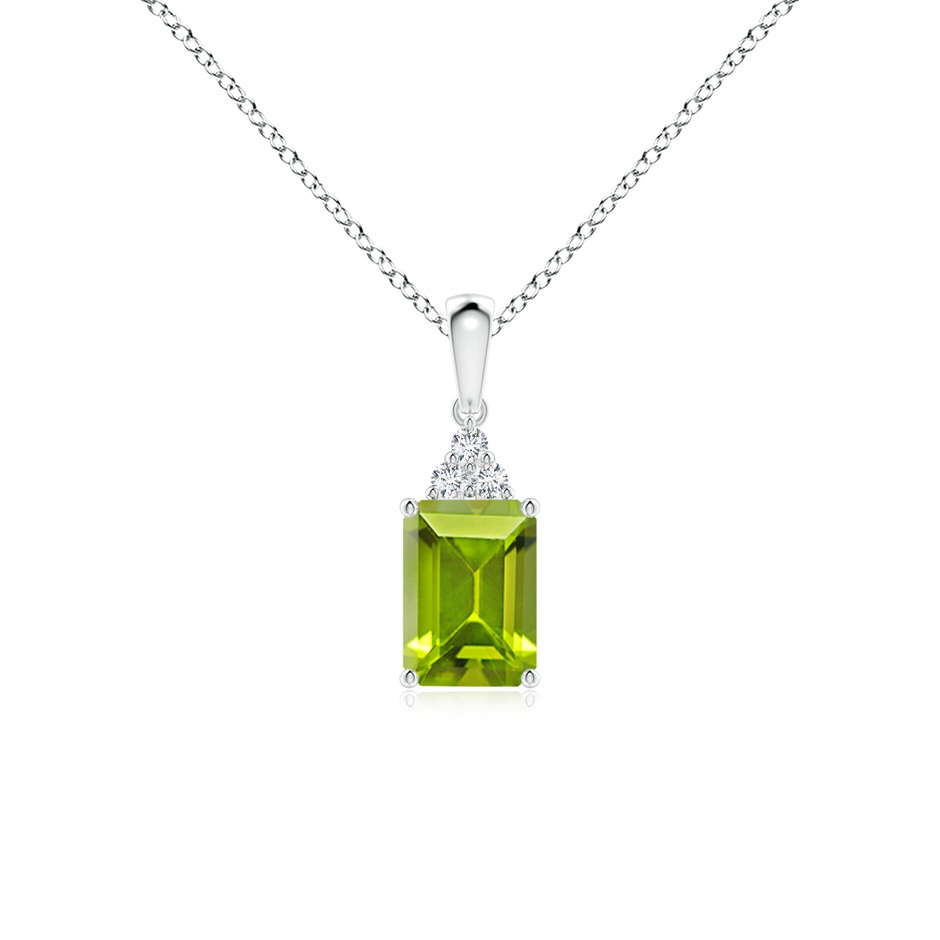 7x5mm AAA Emerald-Cut Peridot Pendant with Diamond Trio in White Gold 