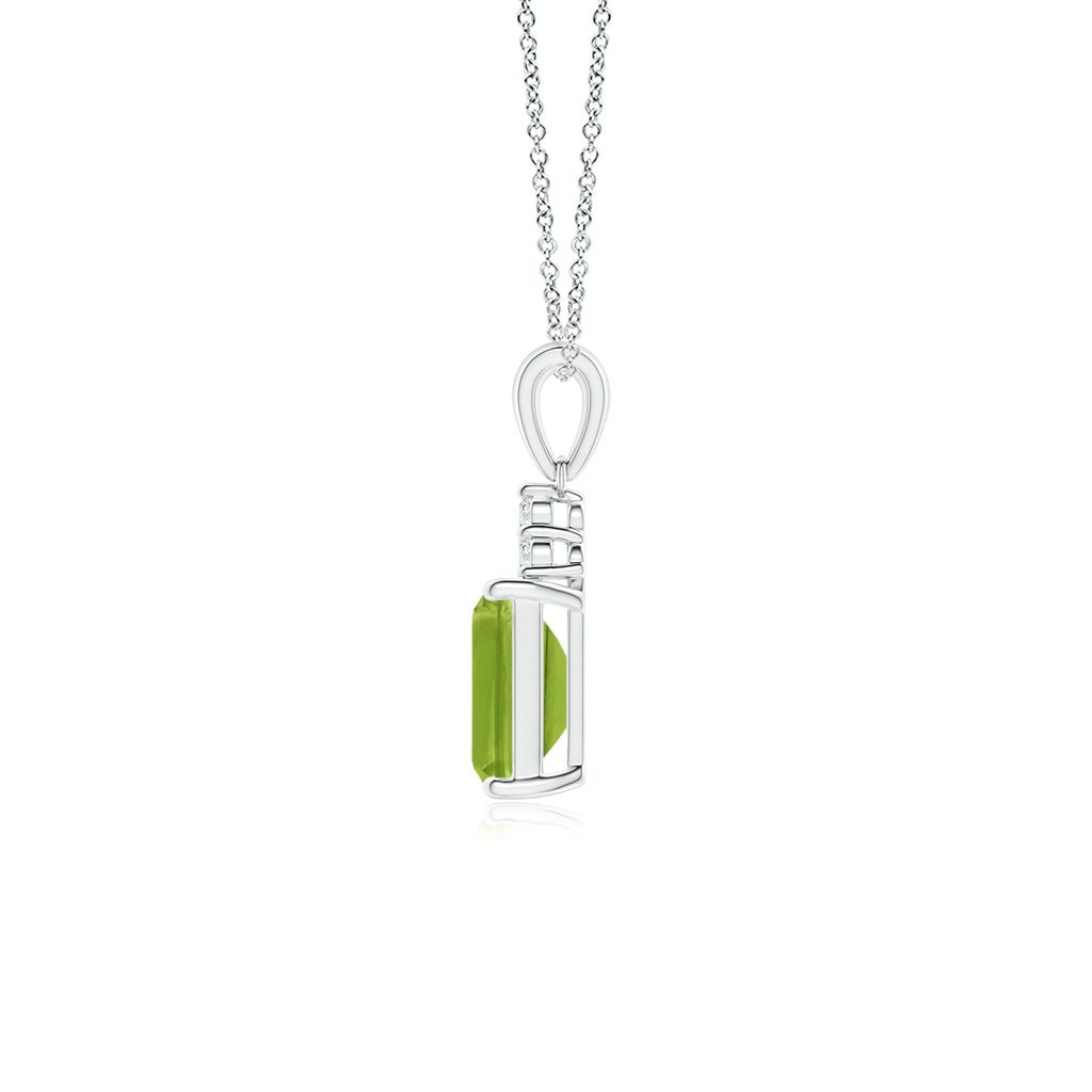 7x5mm AAA Emerald-Cut Peridot Pendant with Diamond Trio in White Gold Side-1