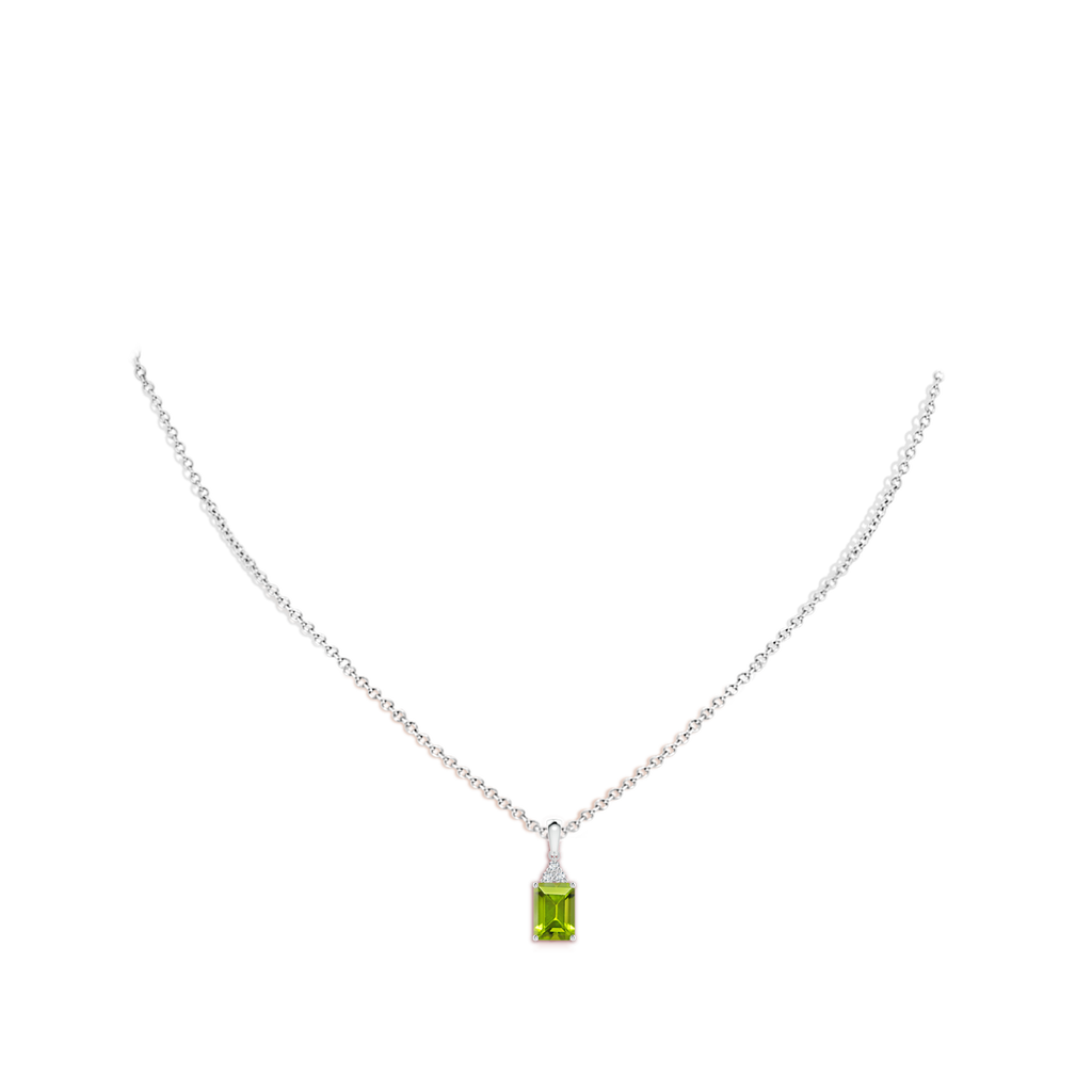 7x5mm AAA Emerald-Cut Peridot Pendant with Diamond Trio in White Gold Body-Neck