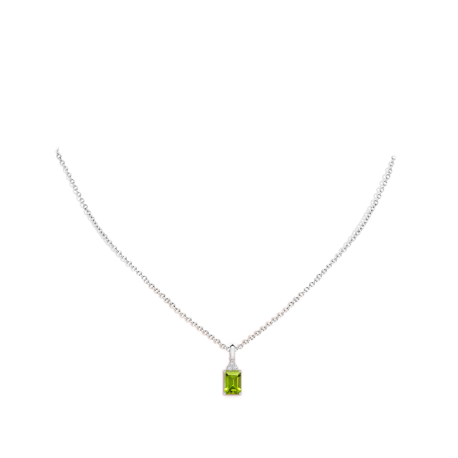 7x5mm AAA Emerald-Cut Peridot Pendant with Diamond Trio in White Gold body-neck