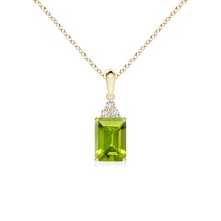 7x5mm AAA Emerald-Cut Peridot Pendant with Diamond Trio in Yellow Gold
