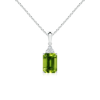 7x5mm AAAA Emerald-Cut Peridot Pendant with Diamond Trio in S999 Silver