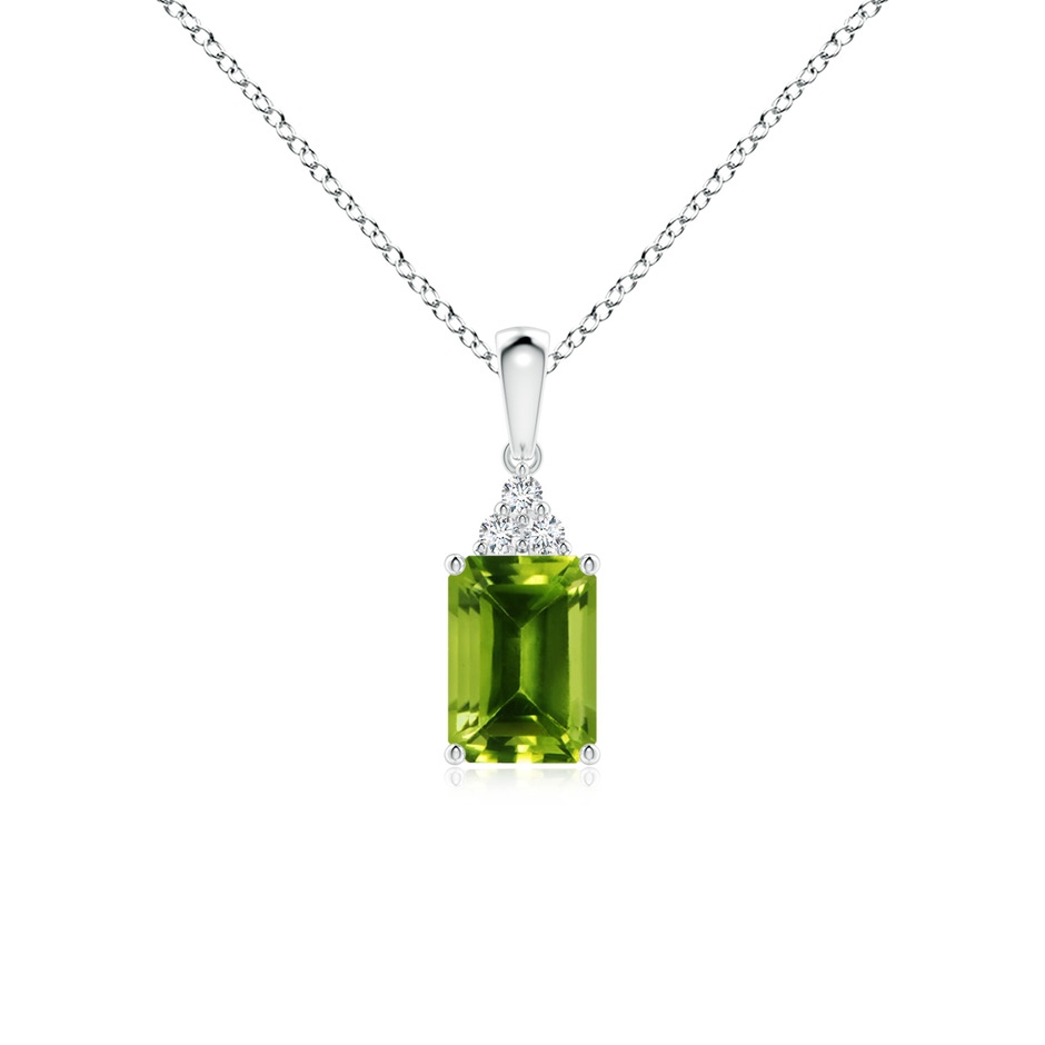 7x5mm AAAA Emerald-Cut Peridot Pendant with Diamond Trio in S999 Silver 
