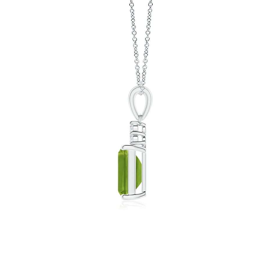 7x5mm AAAA Emerald-Cut Peridot Pendant with Diamond Trio in S999 Silver side-1