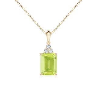 8x6mm A Emerald-Cut Peridot Pendant with Diamond Trio in 9K Yellow Gold