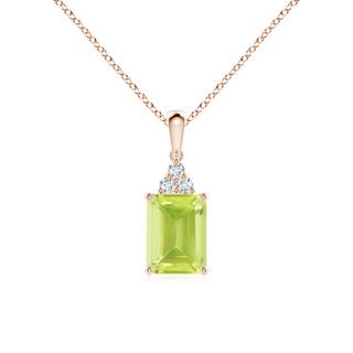 8x6mm A Emerald-Cut Peridot Pendant with Diamond Trio in Rose Gold