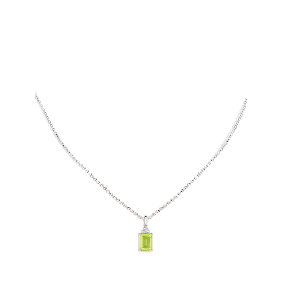 8x6mm A Emerald-Cut Peridot Pendant with Diamond Trio in S999 Silver body-neck