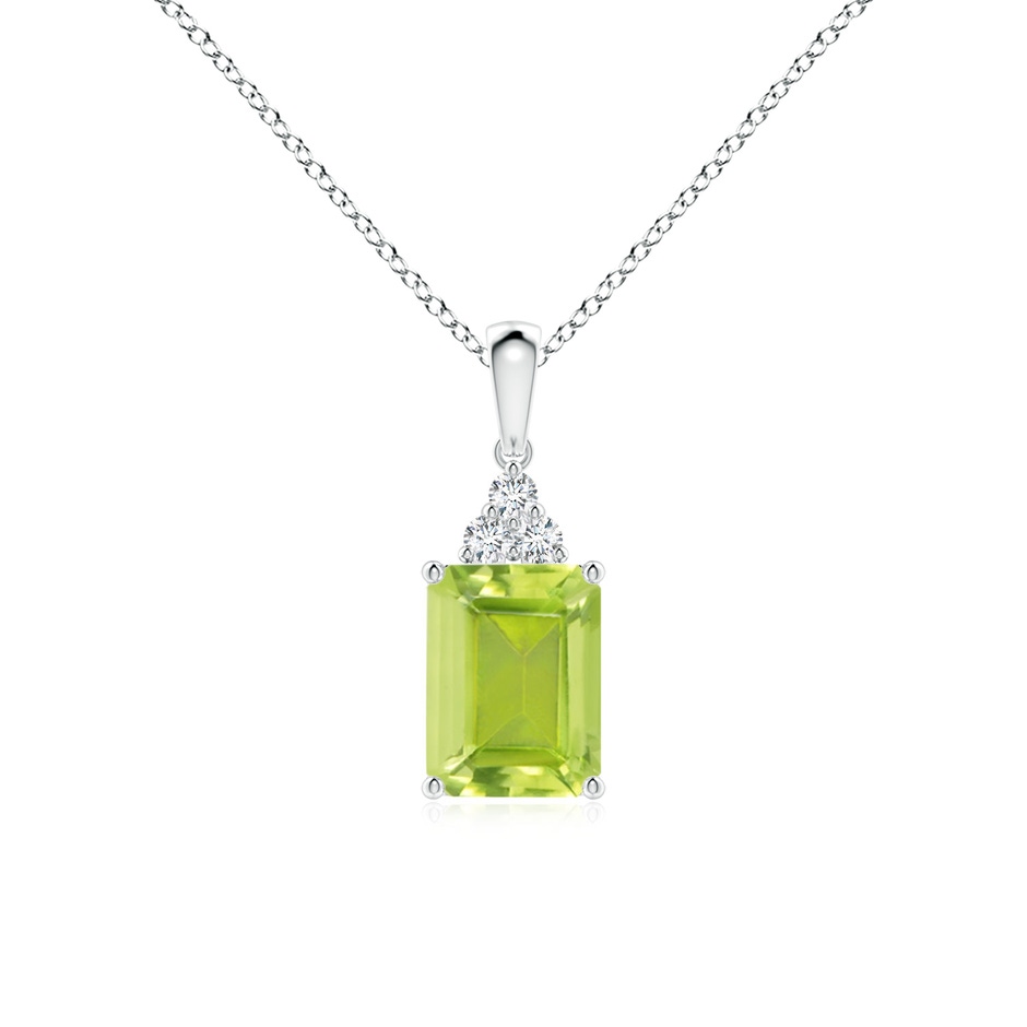 8x6mm AA Emerald-Cut Peridot Pendant with Diamond Trio in S999 Silver 