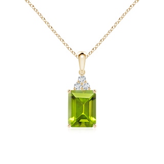 8x6mm AAA Emerald-Cut Peridot Pendant with Diamond Trio in Yellow Gold