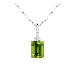 8x6mm AAAA Emerald-Cut Peridot Pendant with Diamond Trio in S999 Silver