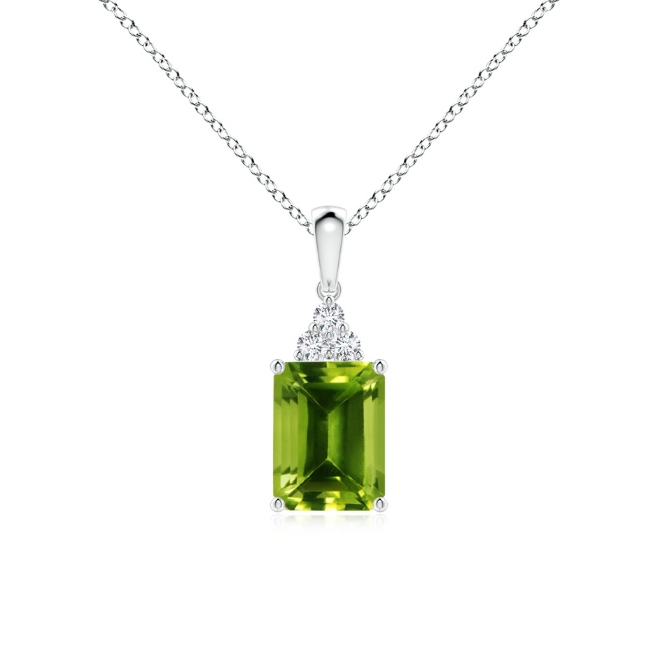 8x6mm AAAA Emerald-Cut Peridot Pendant with Diamond Trio in White Gold 