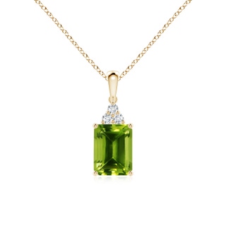 8x6mm AAAA Emerald-Cut Peridot Pendant with Diamond Trio in Yellow Gold