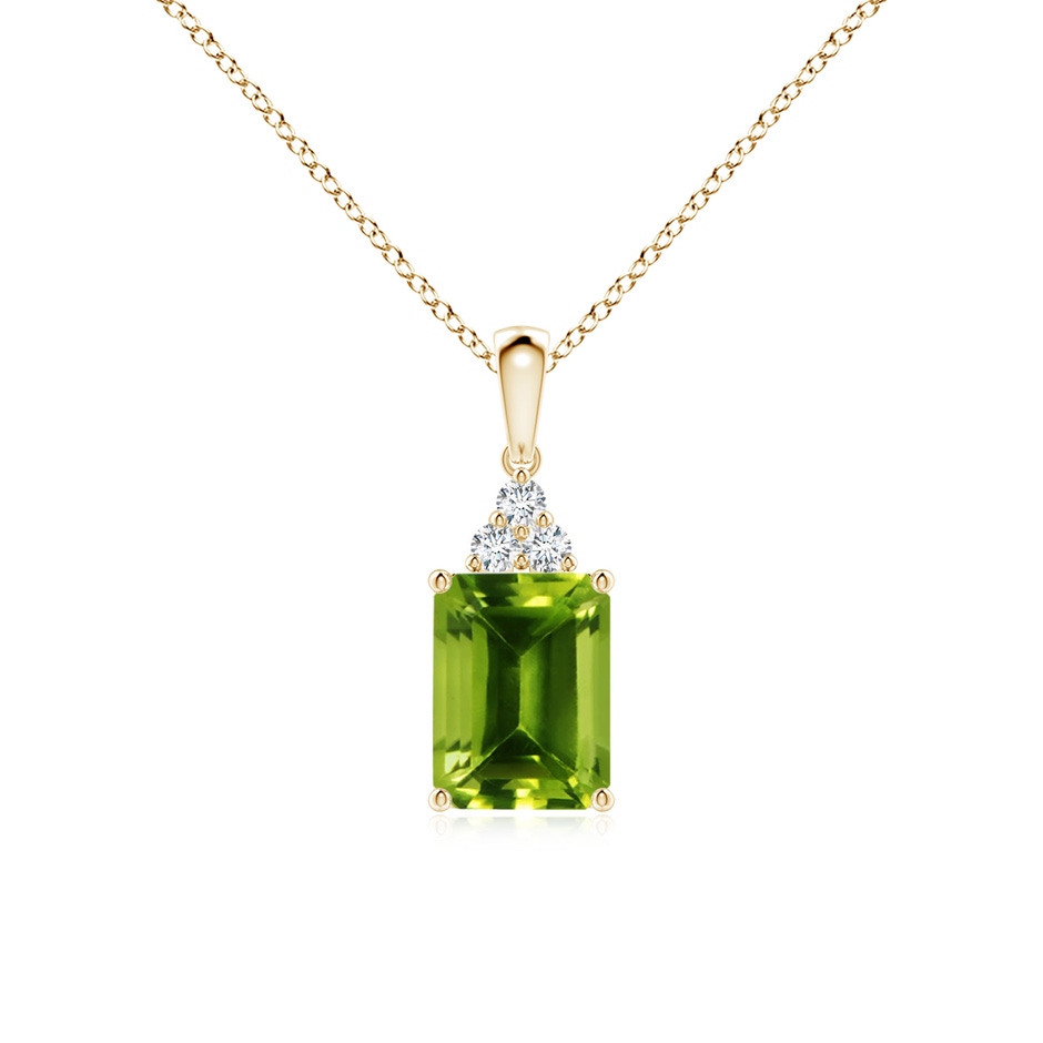 8x6mm AAAA Emerald-Cut Peridot Pendant with Diamond Trio in Yellow Gold 