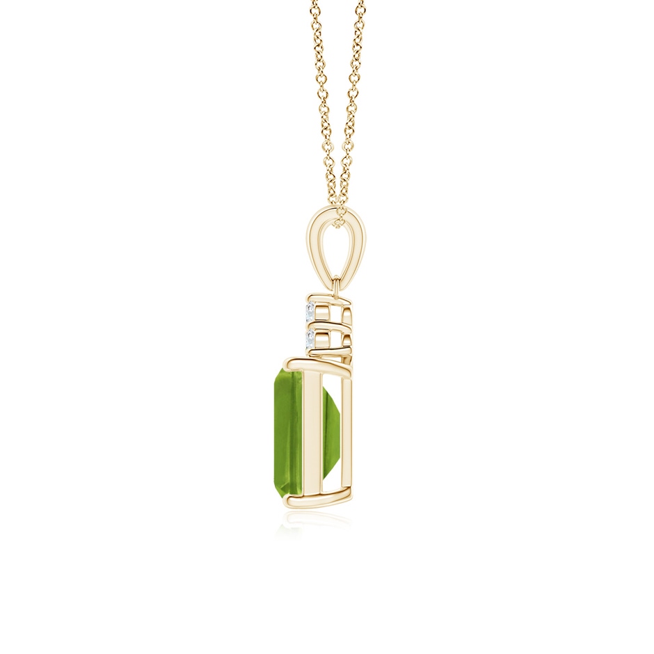 8x6mm AAAA Emerald-Cut Peridot Pendant with Diamond Trio in Yellow Gold side-1