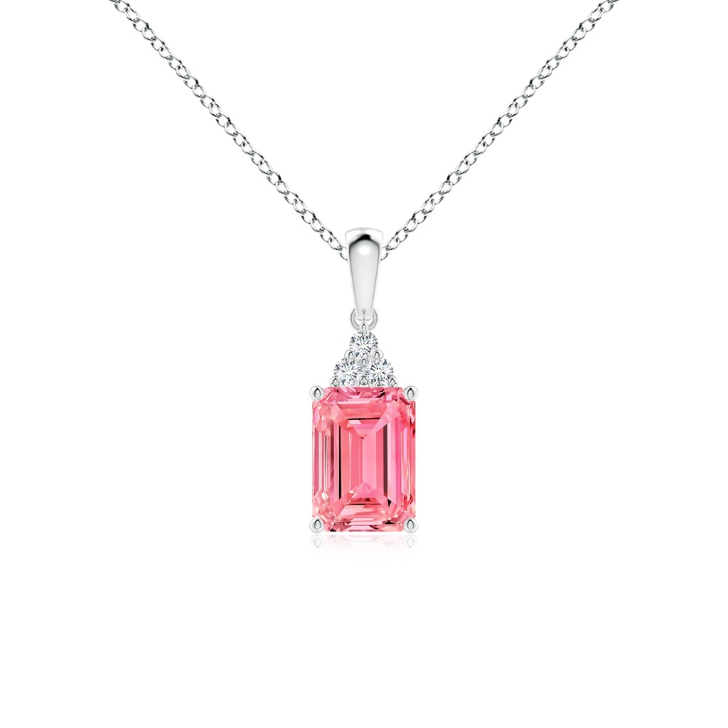 7x5mm AAAA Emerald-Cut Fancy Intense Pink Diamond Pendant with Trio Accents in P950 Platinum