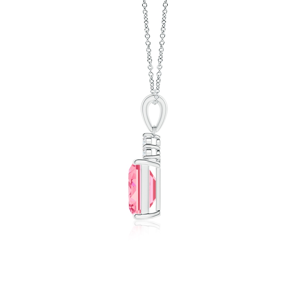 7x5mm AAAA Emerald-Cut Fancy Intense Pink Diamond Pendant with Trio Accents in P950 Platinum - side 199