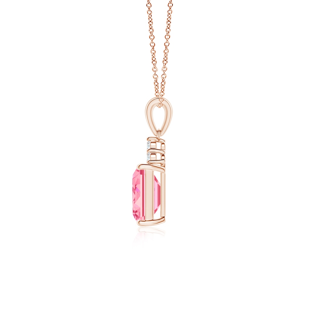 7x5mm AAAA Emerald-Cut Fancy Intense Pink Diamond Pendant with Trio Accents in Rose Gold - side 199