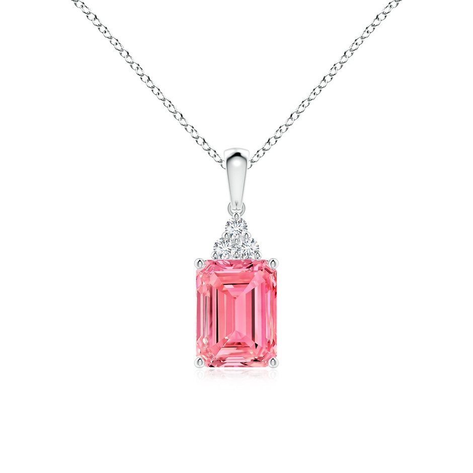 8x6mm AAAA Emerald-Cut Fancy Intense Pink Diamond Pendant with Trio Accents in 18K White Gold 