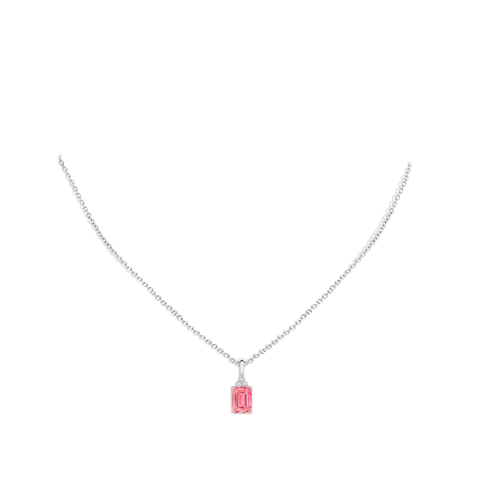 8x6mm AAAA Emerald-Cut Fancy Intense Pink Diamond Pendant with Trio Accents in 18K White Gold pen
