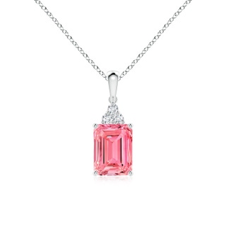 8x6mm AAAA Emerald-Cut Fancy Intense Pink Diamond Pendant with Trio Accents in P950 Platinum