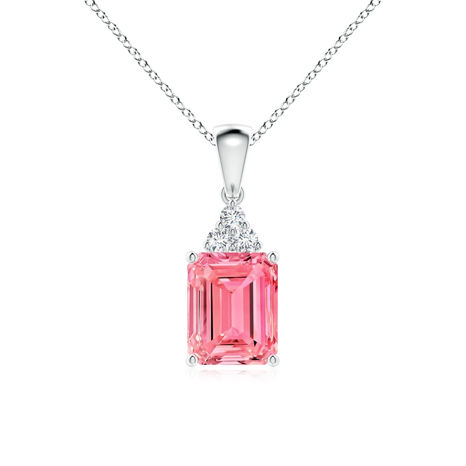 9x7mm AAAA Emerald-Cut Fancy Intense Pink Diamond Pendant with Trio Accents in White Gold 