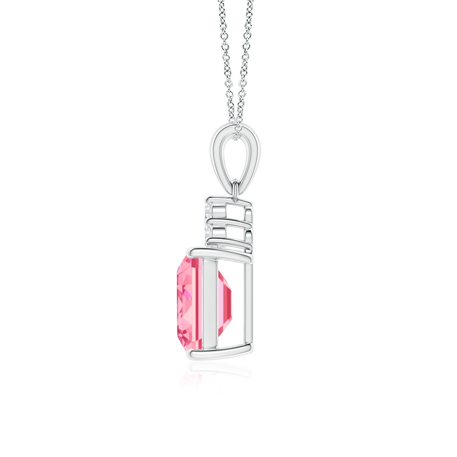 9x7mm AAAA Emerald-Cut Fancy Intense Pink Diamond Pendant with Trio Accents in White Gold side 199