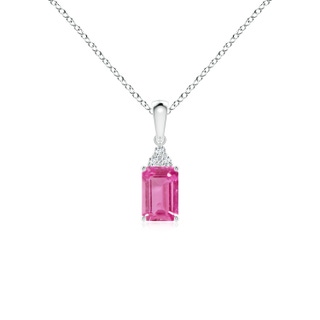 6x4mm AAA Emerald-Cut Pink Sapphire Pendant with Diamond Trio in White Gold