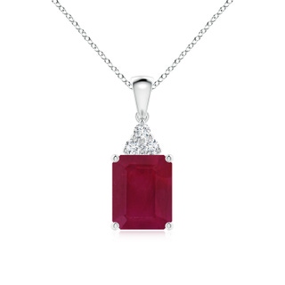10x8mm A Emerald-Cut Ruby Pendant with Diamond Trio in S999 Silver