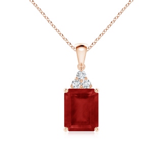 10x8mm AA Emerald-Cut Ruby Pendant with Diamond Trio in 10K Rose Gold